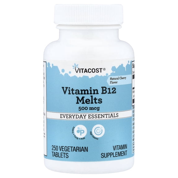 Vitacost Vitamin B12 Melts, Natural Cherry, 500 mcg, 250 Vegetarian Tablets
