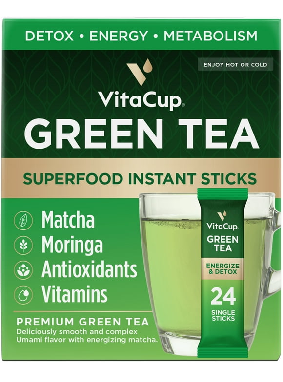 Vitacup Instant Green Tea Packets with Matcha & Moringa, 24 Count