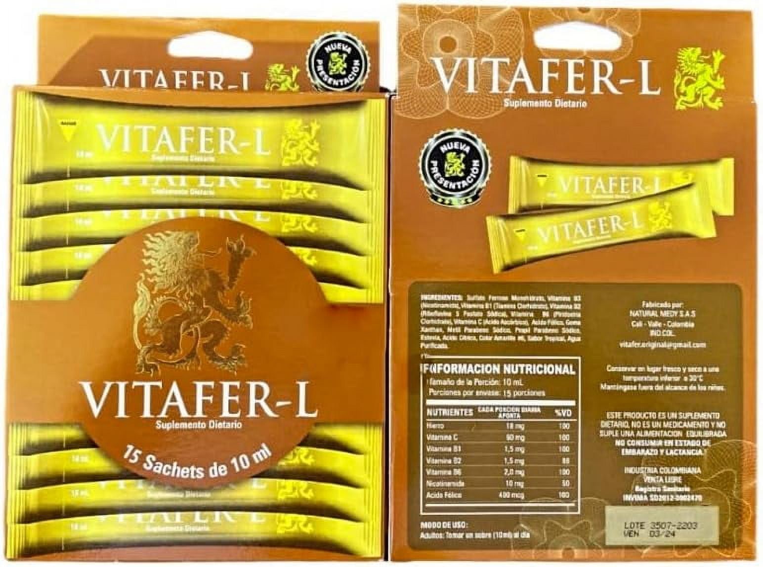 Vitafer L 10Ml Sachets Pack Of 15 Full Box Sachet Authentic Vitafer L ...