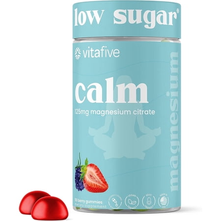Vitafive Low Sugar Calm Magnesium Gummies, 125mg, Natural Mixed Berry, Vegan, Gluten-Free