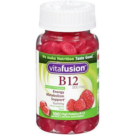 Vitafusion Adult Vitamin B12 Gummies, Raspberry, 500 mcg, 100 Ct