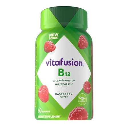 vitafusion Vitamin B12 Gummy Vitamins, 1,000 mcg, Raspberry Flavored, 60 Count