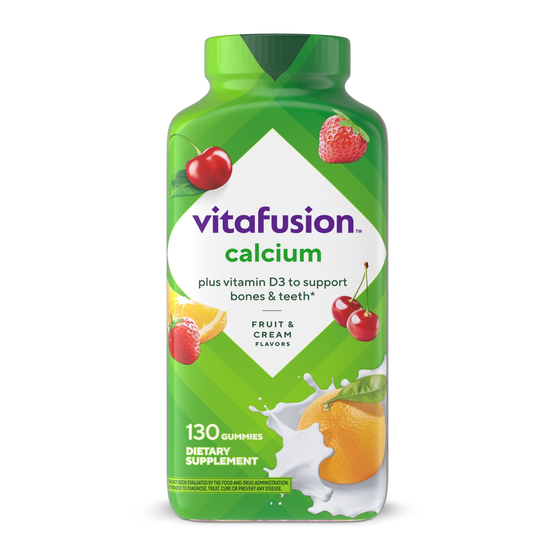 vitafusion Calcium plus Vitamin D3 Gummy Vitamins for Bone and Teeth Support, Fruit and Cream Flavored, 65 Day Supply, 130 Count