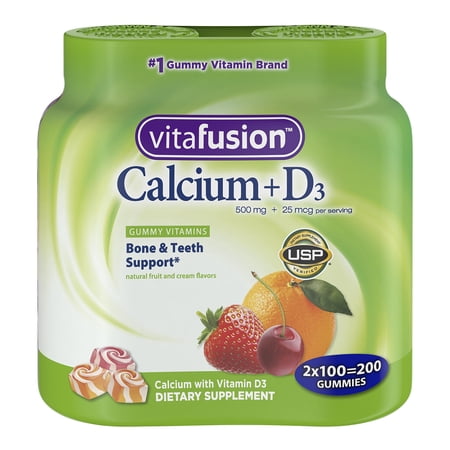 Vitafusion Chewable Calcium Gummy Vitamins, Fruit and Cream Flavored, 100 Count - 2 Pack