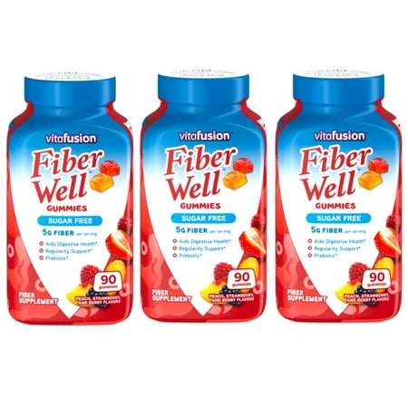 Vitafusion Fiber Gummies Fiber Supplement Peach, Strawberry and Blackberry Flavors, 90 Ea, 3 Pack