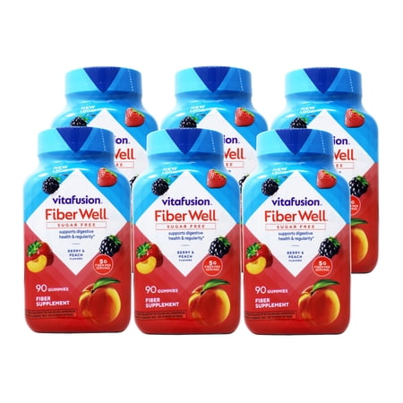 Vitafusion Fiber Gummies Fiber Supplement Peach, Strawberry and Blackberry Flavors 90 Each (Pack of 6)