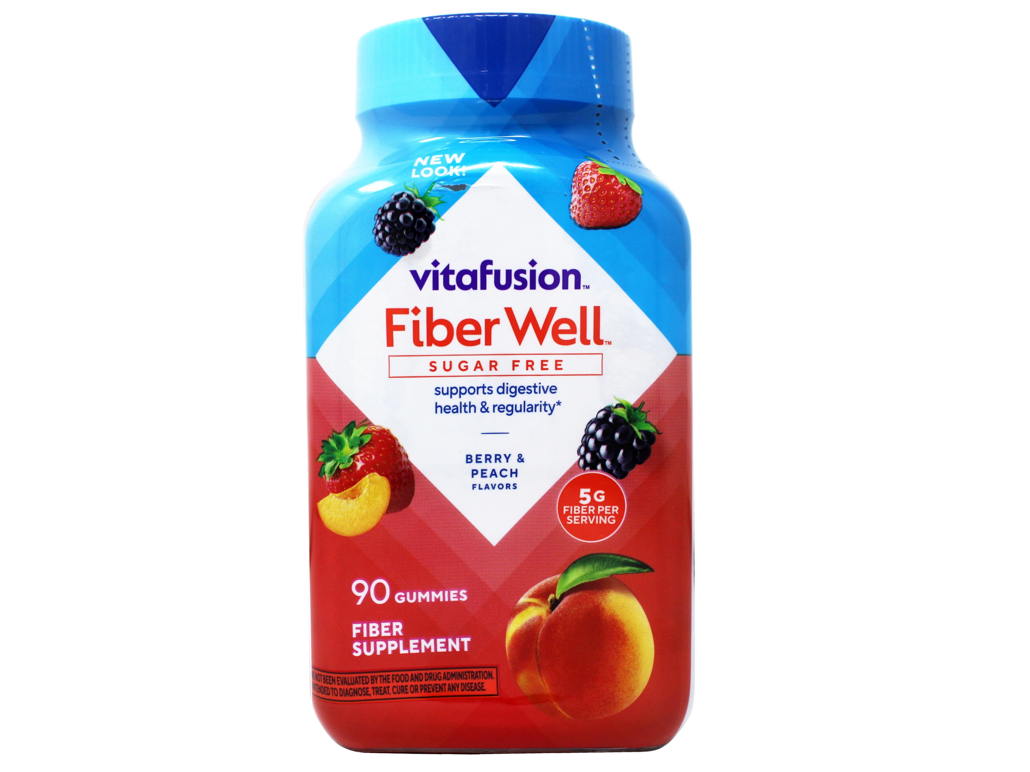 Vitafusion Fiber Well Sugar Free Fiber Supplement Gummies, Berry & Peach Flavors, 90 Count