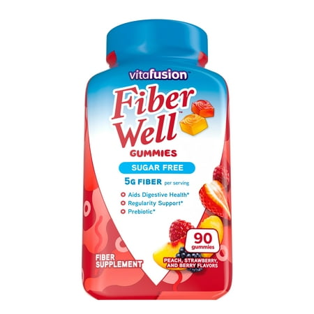Vitafusion Fiber Well Sugar Free Fiber Supplement Gummies, Fruit Flavored, 90 Count