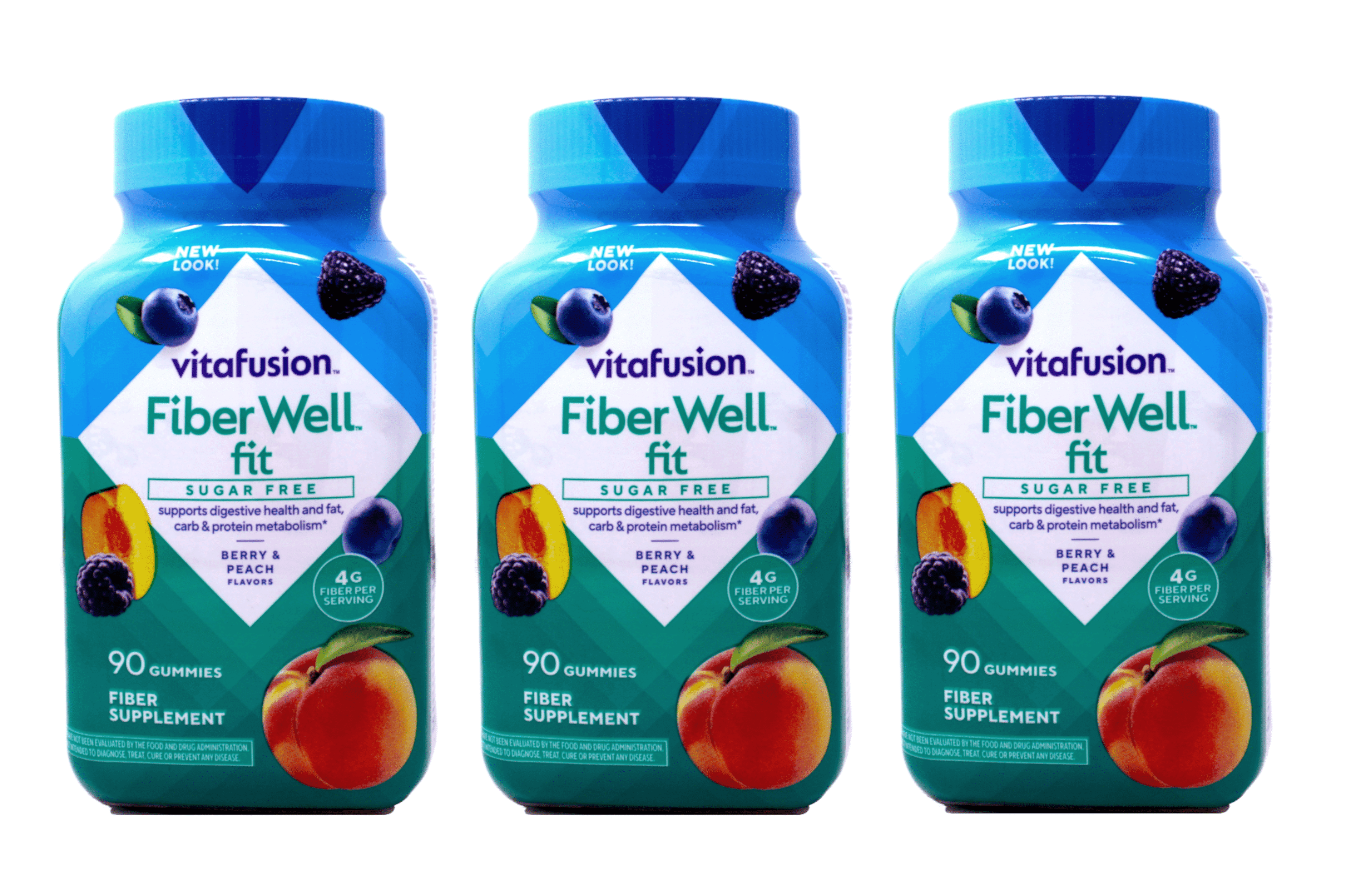 Vitafusion FiberWell Fit Gummies, Peach, Strawberry & Berry, 90