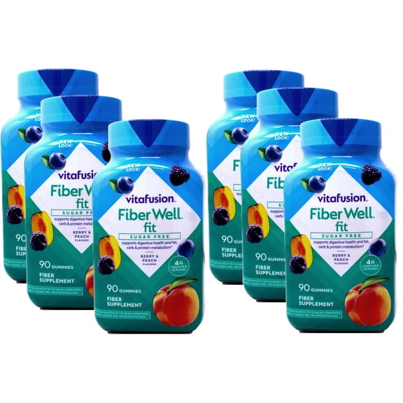 Vitafusion FiberWell Fit Gummies, Peach, Strawberry & Berry, 90 Each (Pack of 6)