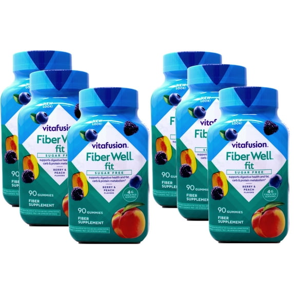 Vitafusion FiberWell Fit Gummies, Peach, Strawberry & Berry, 90 Each (Pack of 6)