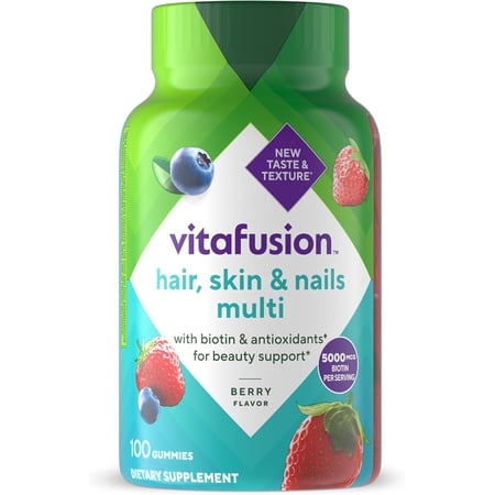 Vitafusion Gorgeous Hair, Skin & Nails Multivitamin, Gummies, Raspberry 100 Each - (Pack of 2)