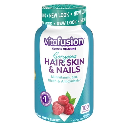 Vitafusion Gorgeous Hair, Skin & Nails Multivitamin Gummy Vitamins, plus Biotin and Antioxidant vitamins C&E, Raspberry Flavor, 100ct (33 day supply), from Vitafusion, the gummy vitamin experts
