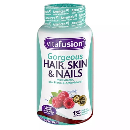 Vitafusion Gorgeous Hair, Skin and Nail Multivitamins with Natural Raspberry 135 gummies, 6 Pack