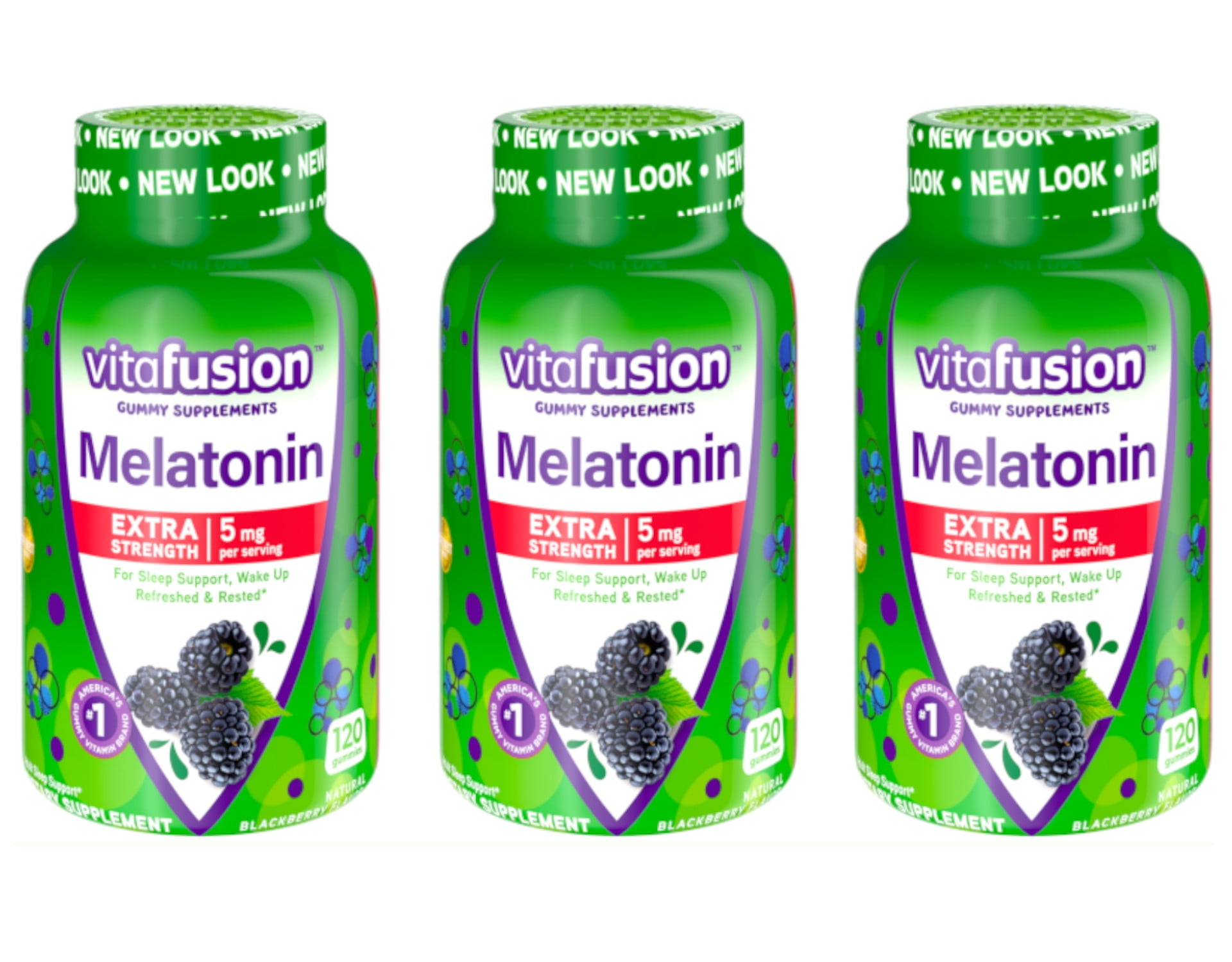 3 Pack - Vitafusion Extra Strength Melatonin Gummy Vitamins, Sleep Supplements, Blackberry Flavor, 120 Count