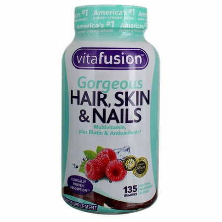 Vitafusion Gorgeous Hair, Skin & Nails Multivitamin Gummies, Natural Raspberry, 135 Ct (2 pack)