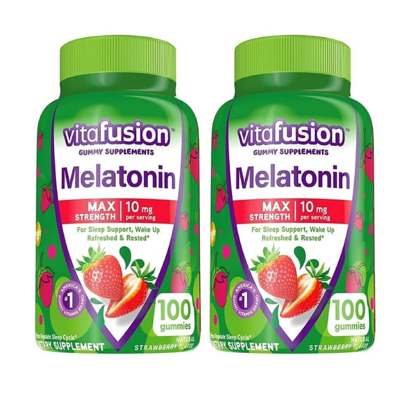 Vitafusion Max Strength Melatonin Gummy Supplements, Strawberry Flavored, 10 mg Melatonin Sleep Supplements, Americas Number 1 Gummy Vitamin Brand, 50 Day Supply, 100 Count