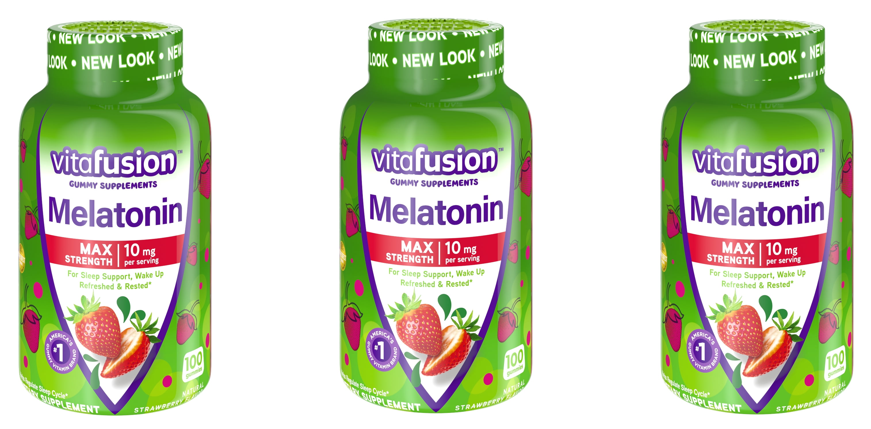 Vitafusion Max Strength Melatonin, Strawberry, 10 mg, 100 Ct (3 pack)