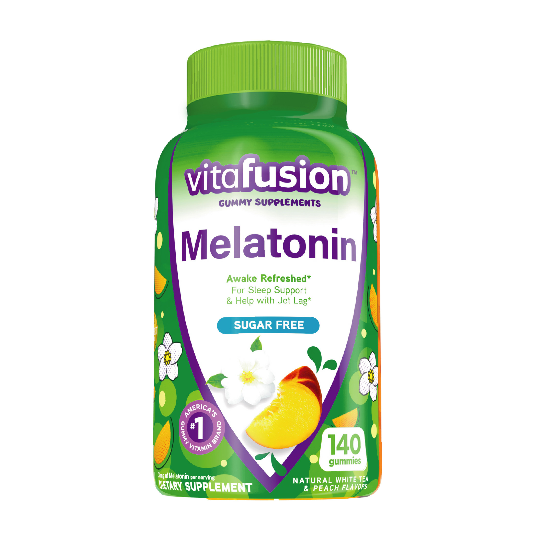 Vitafusion Melatonin Gummy Vitamins,  Natural White Tea and Peach Flavored, 140 Ct Gummies - image 1 of 9