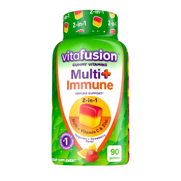 Vitafusion Multi+ Immune Support* – 2-in-1 Benefits & Flavors – Adult Gummy Vitamins with Vitamin C, Zinc, Daily Multivitamins, 90 Count
