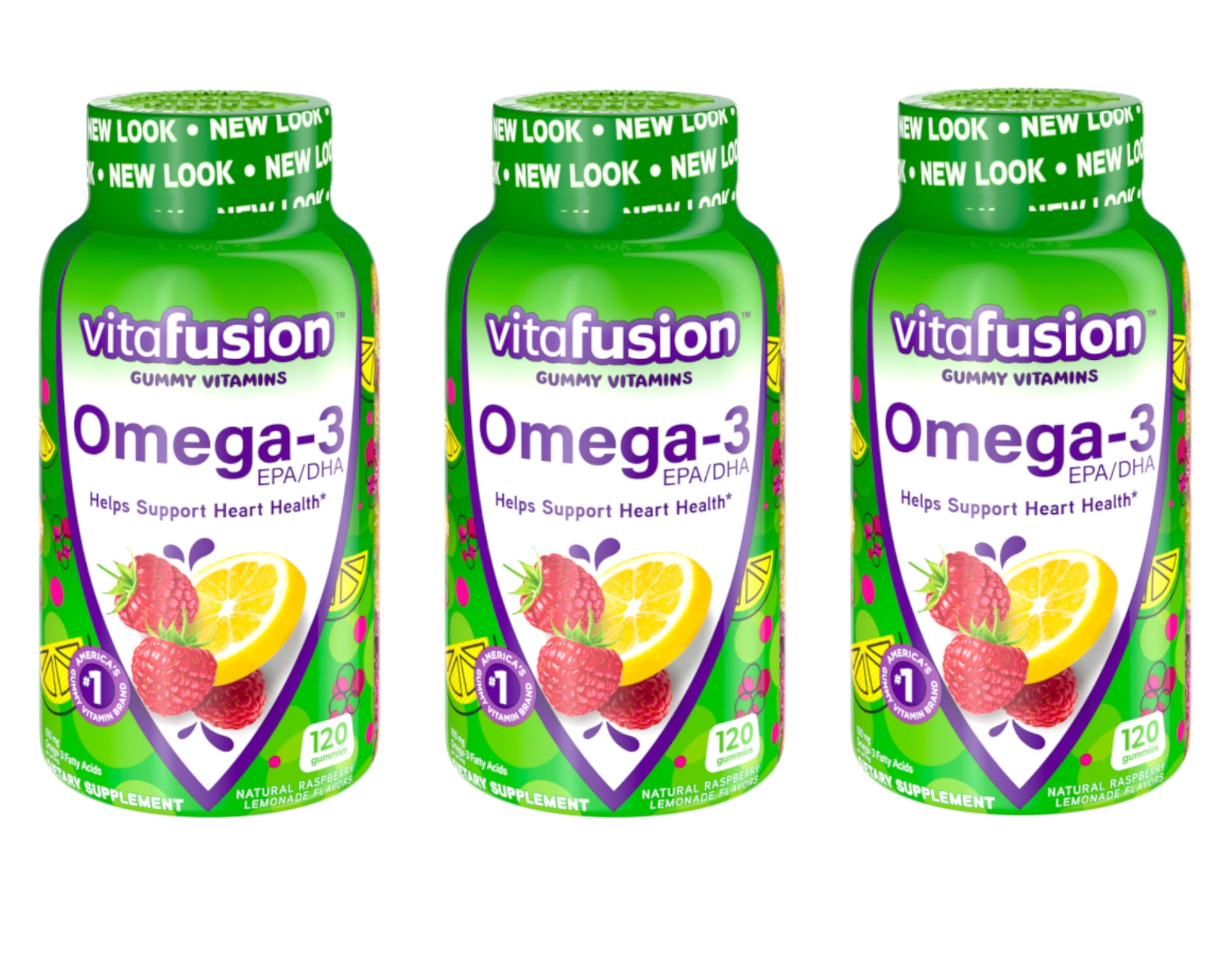 Vitafusion Omega 3 EPA/DHA Gummy Vitamins for Adults Dietary Supplement Lemon, Berry & Cherry Flavors, 360 Each (3x120ct)
