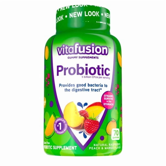 Vitafusion Probiotic Gummies, Raspberry, Peach, & Mango, 70 ea (Pack of 2)