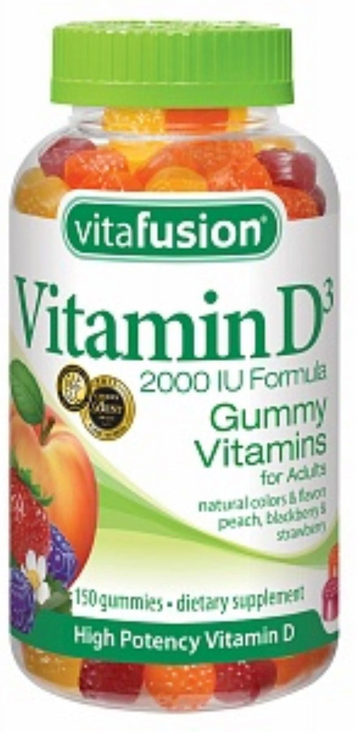 Vitafusion Vitamin D3 2000 IU Gummy Vitamins for Adults Dietary Supplement Peach, Blackberry & Strawberry Flavo (Pack of 6)