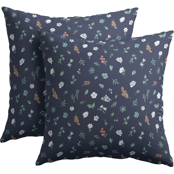Vitage Floral Pillow Covers 20x20 Set of 2 Navy Green Spring Flower Leaf Pattern Rustic Decorative Outdoor Farmhouse Zipper Boho Pillowcases Decorations Throw Cushion Cover Decor for Couch Sofa Bed