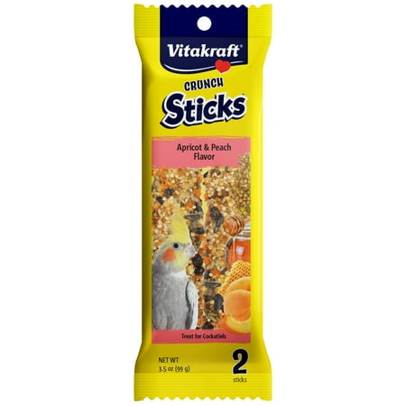 Vitakraft Crunch Sticks Cockatiel Treat - Apricot and Peach - Pet Bird Treat Toy - 2 Sticks