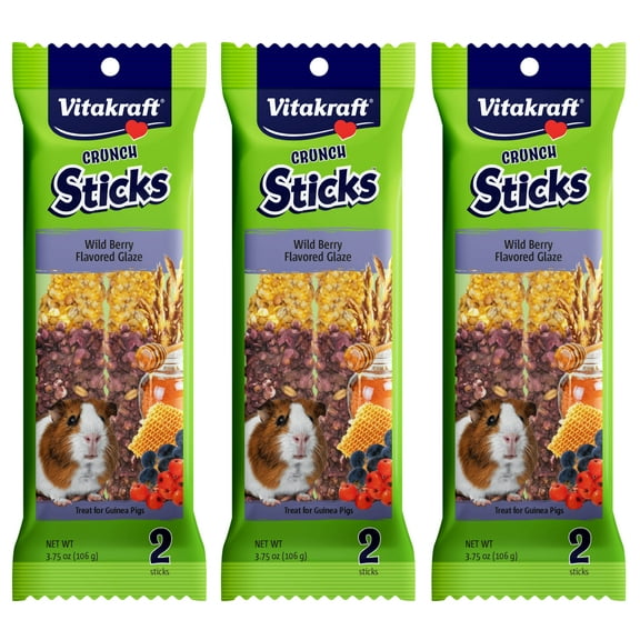 Vitakraft Crunch Sticks Guinea Pig Chewable Treats - Wild Berry and Honey - Supports Healthy Teeth - Multi Pack of 3