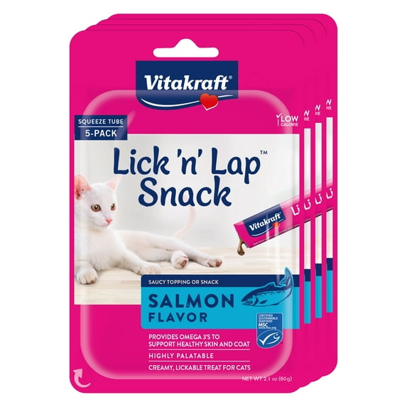 Vitakraft Lick 'n' Lap Creamy Lickable Cat Treat - Salmon Flavor, 20 Pack