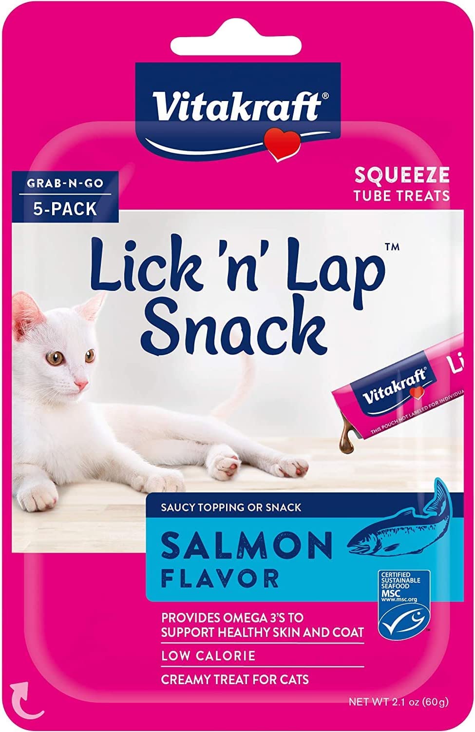 Vitakraft Lick 'n' Lap Salmon Flavor Creamy Treats for Cats, Low