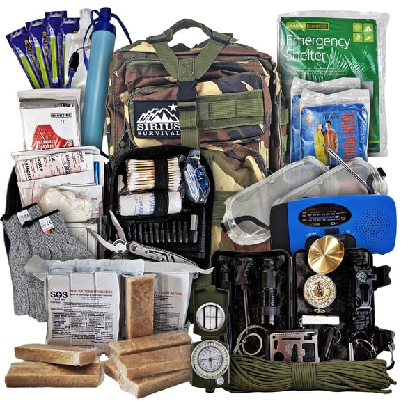 Vital 72 Hour Emergency Survival Kit for Family - Bug Out Bag for Hurricanes, Floods, Tornadoes or Other Disasters - 72 Hour Kit of Food & Water for 2 Per Bag