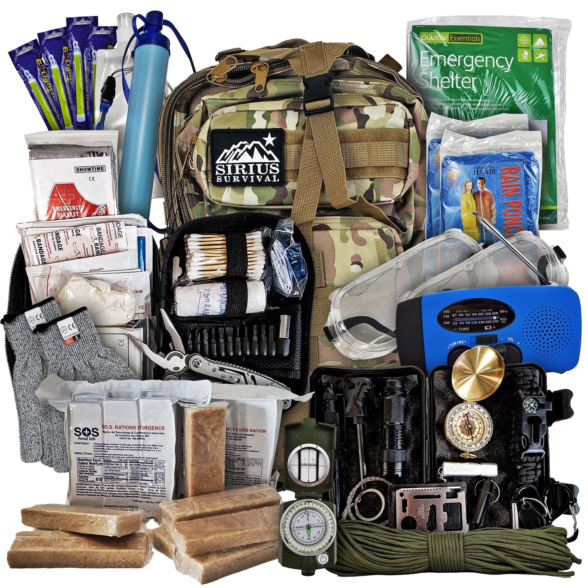 Vital 72 Hour Emergency Survival Kit for Family - Bug Out Bag for Hurricanes, Floods, Tornadoes or Other Disasters - 72 Hour Kit of Food & Water for 2 Per Bag
