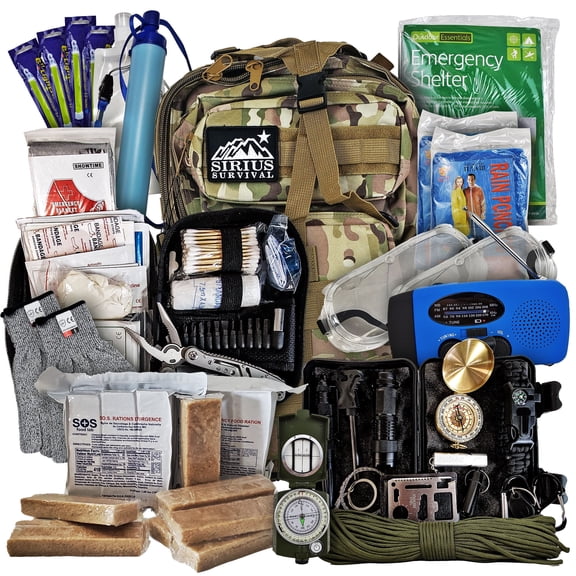 Vital 72 Hour Emergency Survival Kit for Family - Bug Out Bag for Hurricanes, Floods, Tornadoes or Other Disasters - 72 Hour Kit of Food & Water for 2 Per Bag