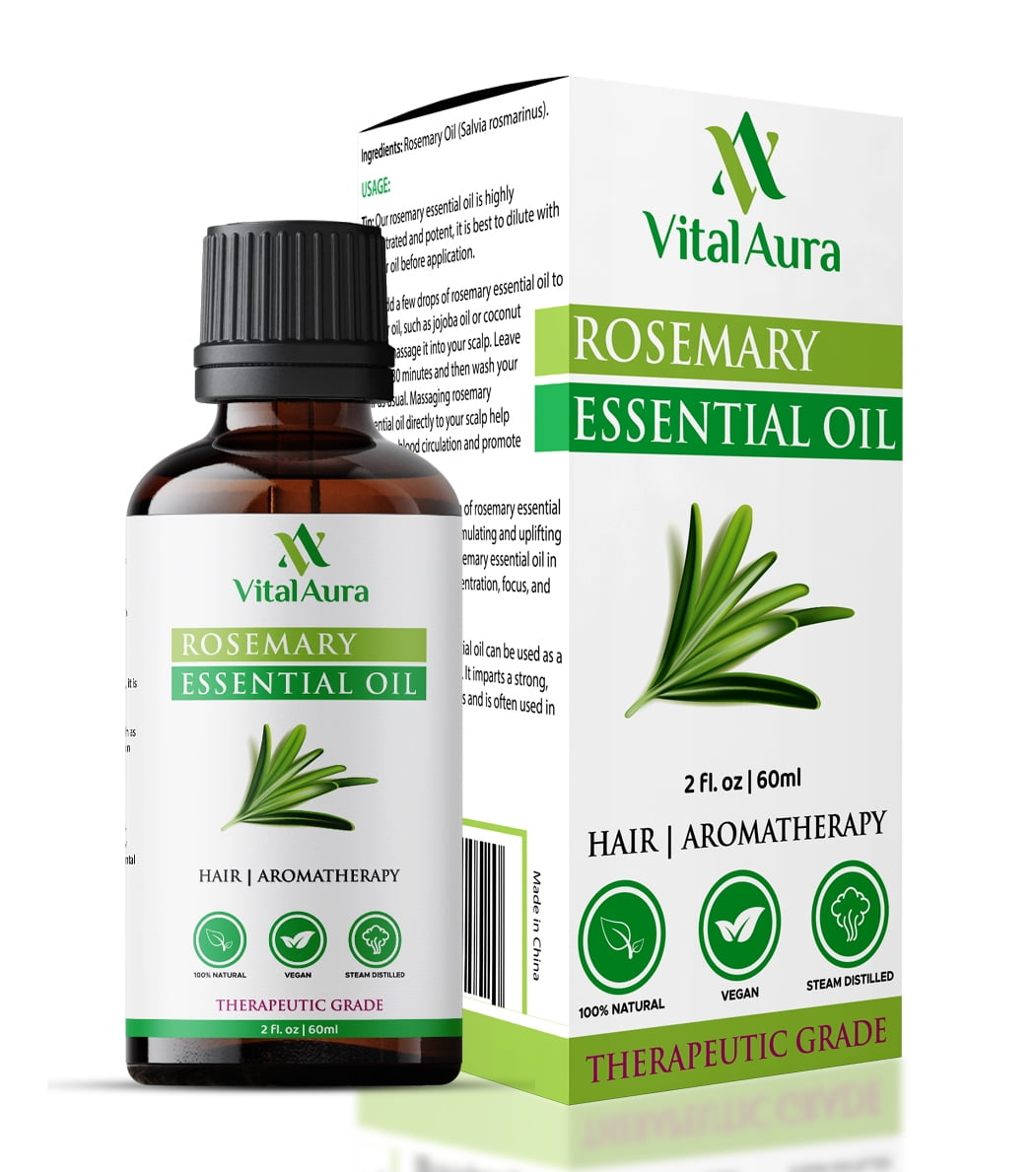 Vital Aura Organic Rosemary Essential Oil 2 fl oz, for Hair, Scalp