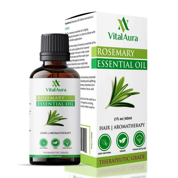 Vital Aura Rosemary Essential Oil - Hair, Scalp, and Body | All-Natural Aromatherapy Essential Oil for Diffusers and Humidifiers, 2 fl oz