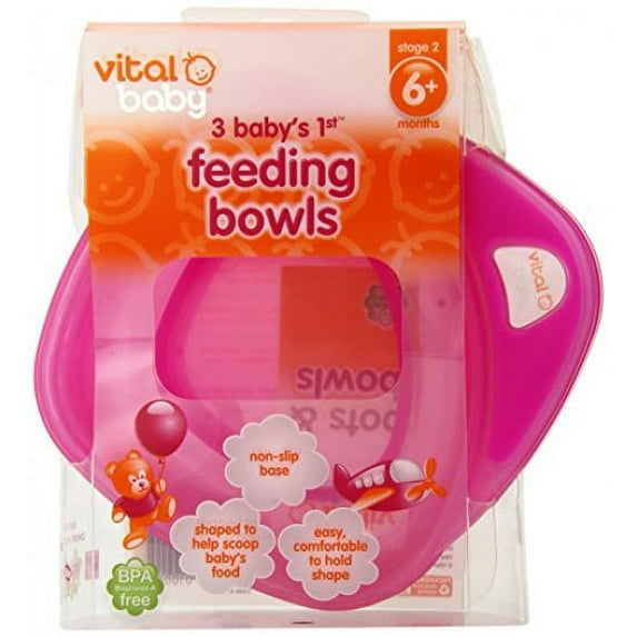 Vital Baby Baby's 1st Feeding Bowls, Pink, 3 Pack