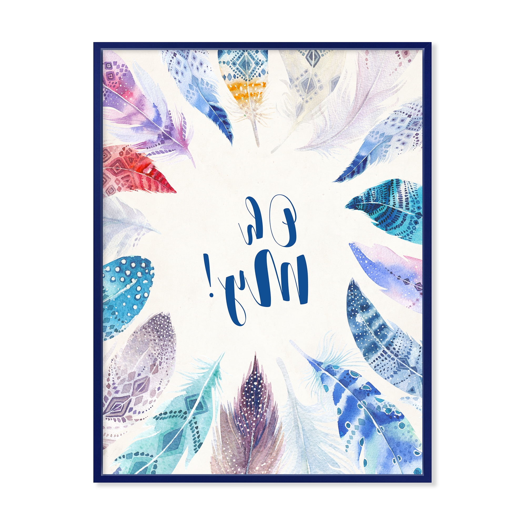 Vital Blue Feathers Oh My 24 in x 32 in Framed Painting Canvas Art Print, by Designart