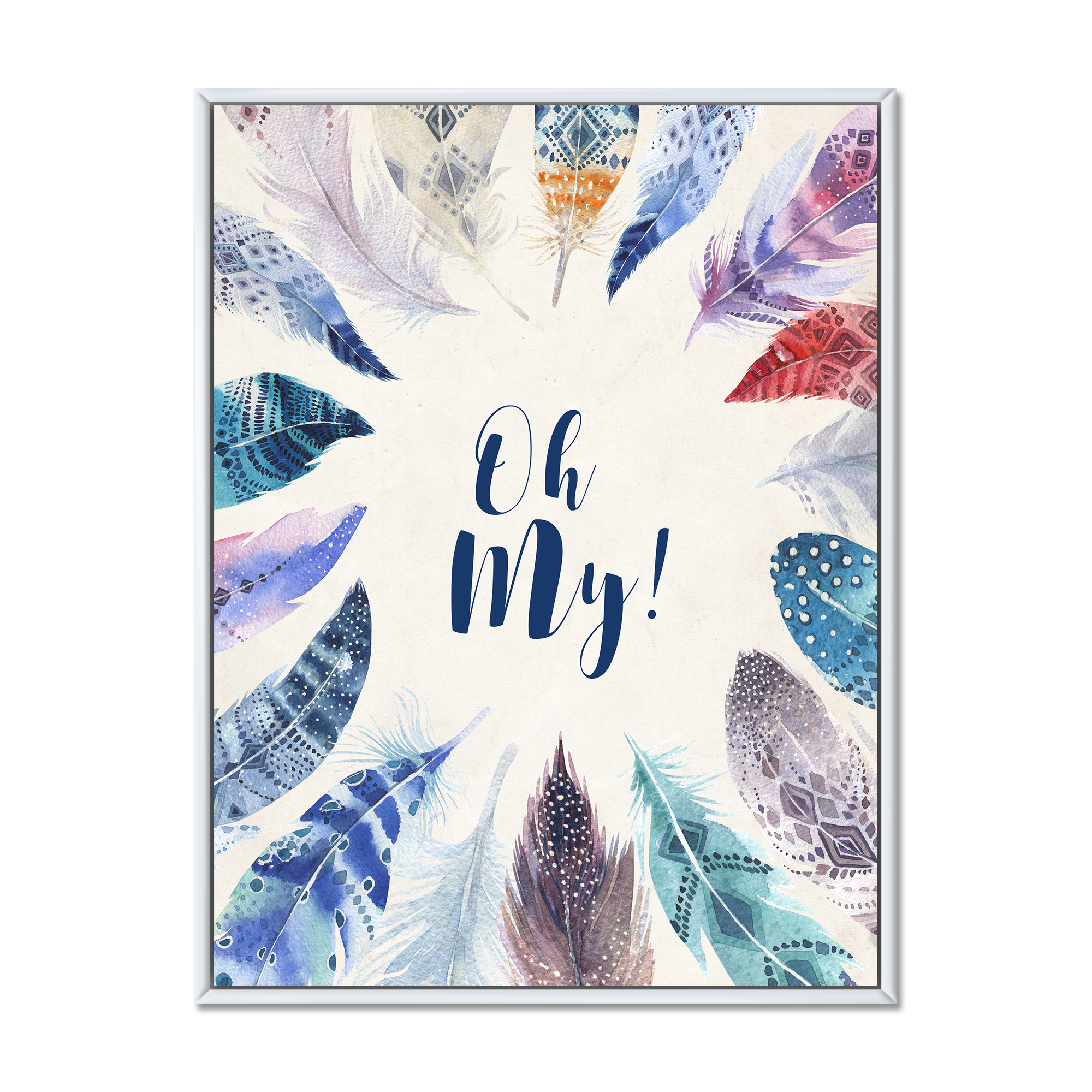 Vital Blue Feathers Oh My 30 in x 40 in Framed Painting Canvas Art Print, by Designart