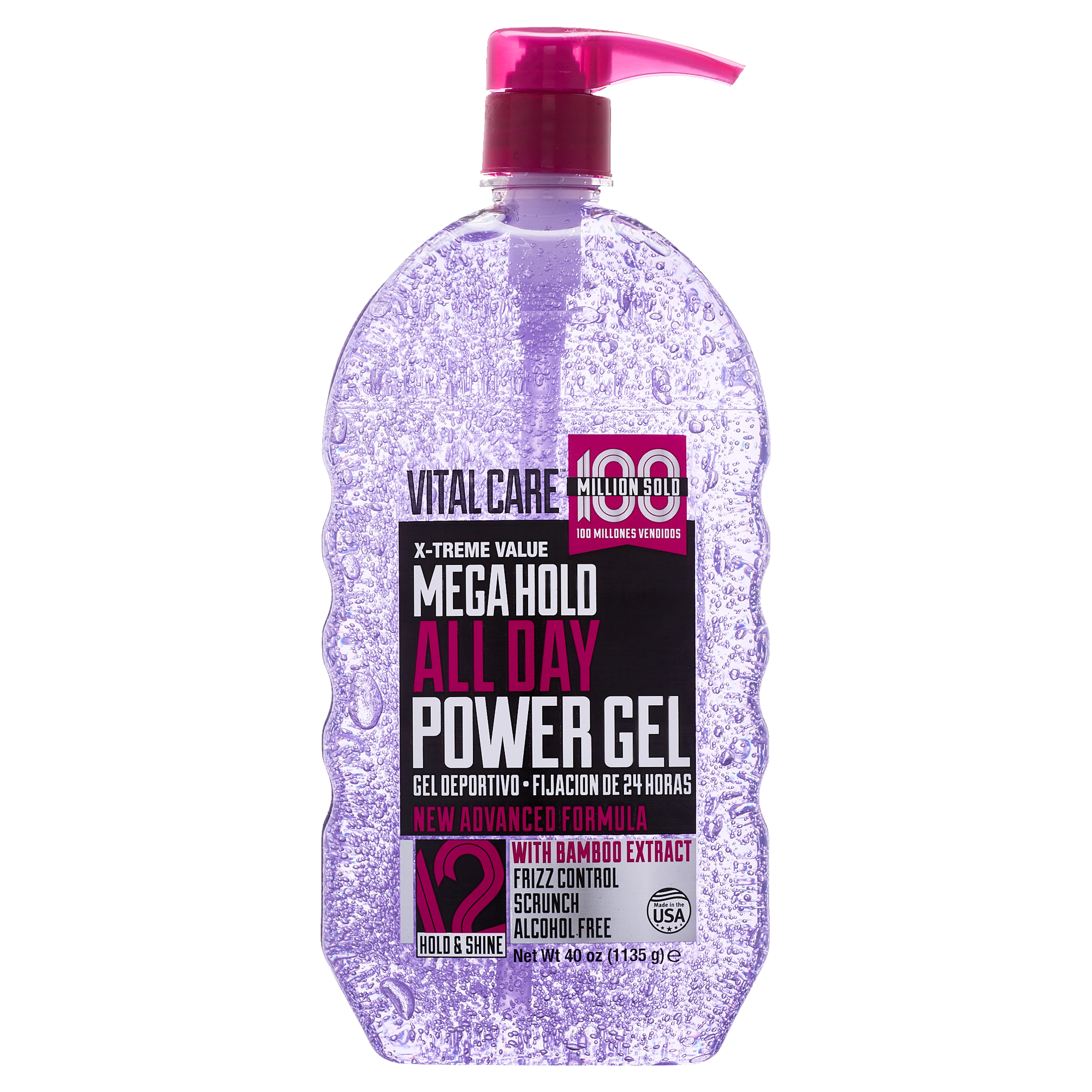Vital Care Mega Hold All Day Power Frizz Control & Shine Enhancing Pump Hair Styling Gel with Pro-Vitamin B-5 & Panthenol, 40 oz - image 1 of 4