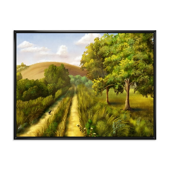 Vital Country Road During Summer 20 in x 12 in Framed Painting Canvas Art Print, by Designart