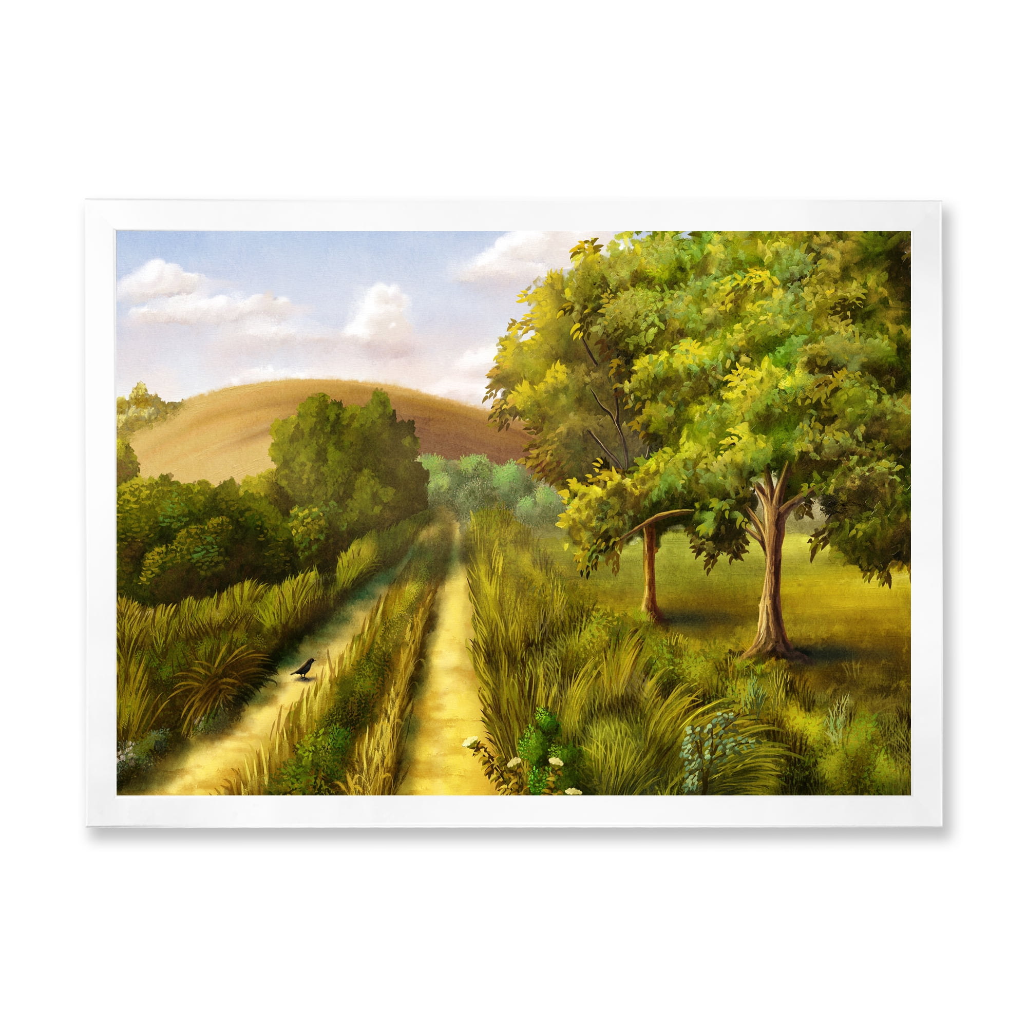 Vital Country Road During Summer 20 in x 12 in Framed Painting Canvas Art Print, by Designart