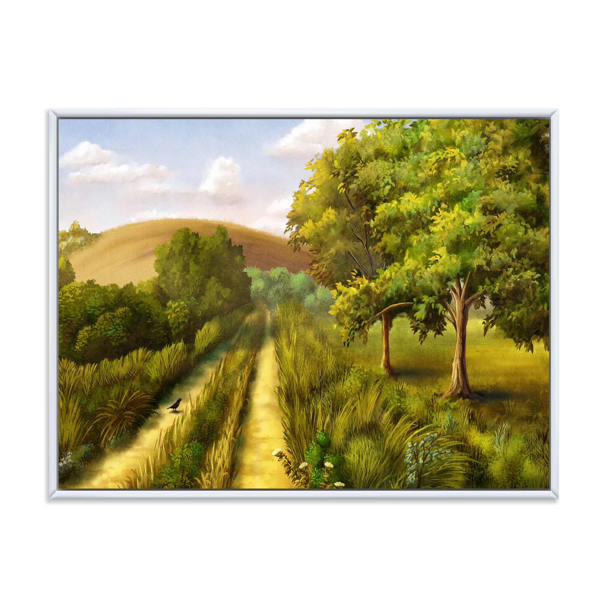 Vital Country Road During Summer 32 in x 24 in Framed Painting Canvas Art Print, by Designart