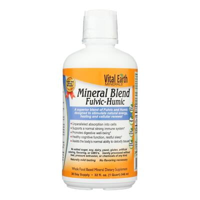 Vital Earth Minerals Fulvic Humic Mineral Blend Liquid Fulvic Acid Supplement with 70+ Trace Minerals, Electrolytes for Recovery, Balance & Energy, 32 Oz + 1 Oz Cup