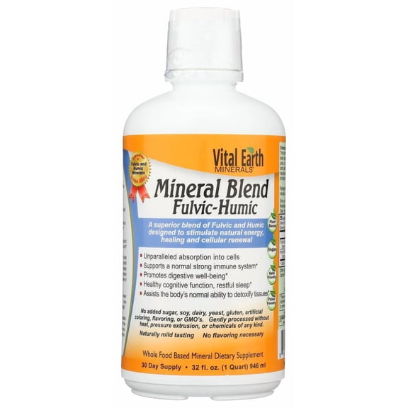 Vital Earth Minerals Fulvic Humic Mineral Blend Liquid Fulvic Acid Supplement with 70+ Trace Minerals, Electrolytes for Recovery, Balance & Energy, 32 Oz