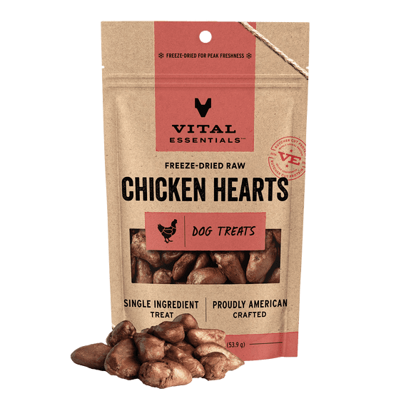 Vital Essentials Chicken Hearts Dog Treats, 1.9 oz | Freeze-Dried Raw | Single Ingredient | Training Treats or Meal Toppers