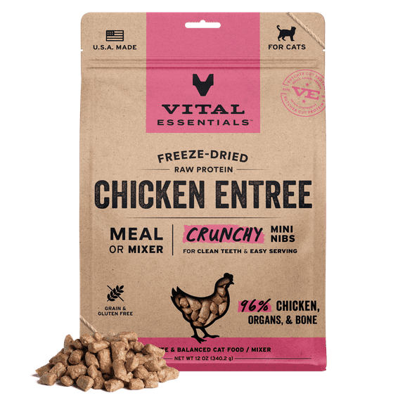 Vital Essentials Chicken Crunchy Mini Nibs Meal or Mixer Freeze-Dried Raw Cat Food, 8-oz bag