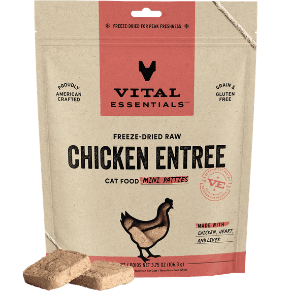 Vital Essentials Freeze Dried Raw Chicken Mini Patties Entrée Cat Food, 3.75 oz