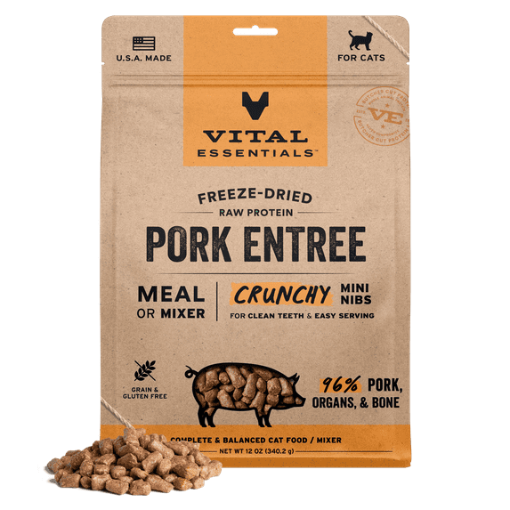 Vital Essentials Freeze-Dried Raw Pork Meal or Mixer Cat Food Crunchy Nibs, 12 oz